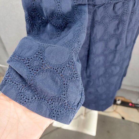 J.Crew Navy Blue Eyelet Dress V-Neck 3/4 Sleeve Womens Size 6 - Picture 4 of 8